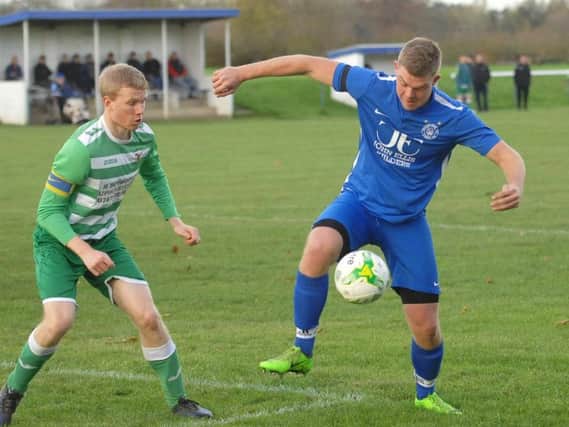Jake Fletcher, right, was on target as Boroughbridge thrashed Otley Town. Picture: Adrian Murray