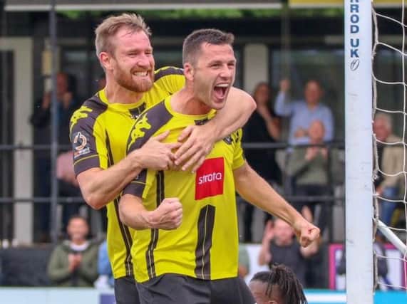 Kelvin Langmead and Aaron Williams were both on target as Harrogate Town drew 2-2 with Dover Athletic. Picture: Matt Kirkham