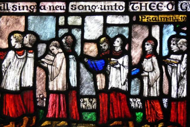 Irish stained glass in Kirklington Church. (Copyright - David Winpenny)