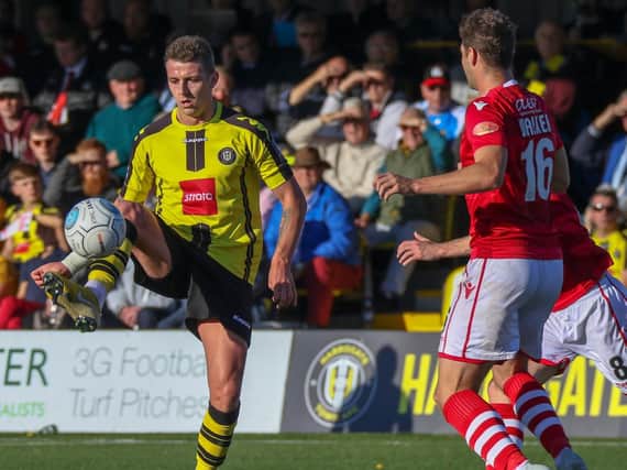 Star man: Joe Leesley impressed in Harrogate Town's FA Cup draw at home to Wrexham. Pictures: Matt Kirkham