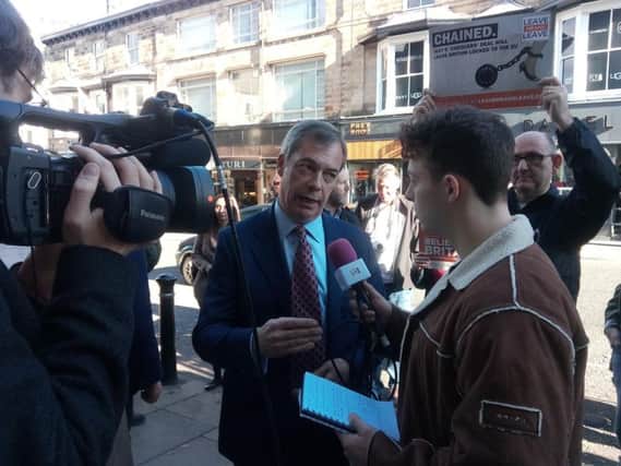 Nigel Farage MEP being interviewed on Parliament Street on Saturday by Leeds University's Youtube team