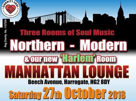 The poster for the Charity Soul Extravaganza in Harrogate on October 27.