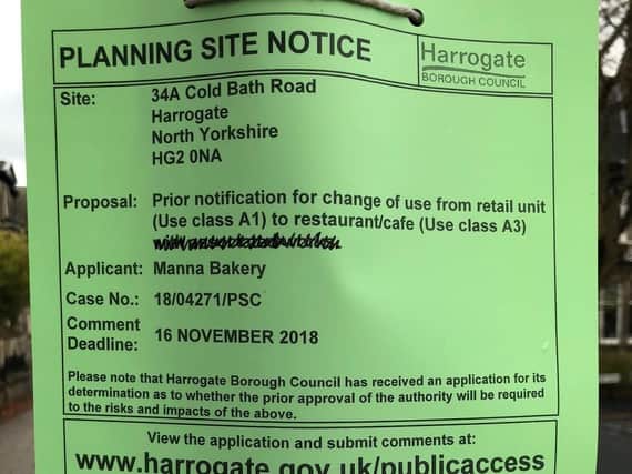 The planning notice about the new restaurant in Harrogate.