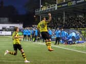 Jumping for joy: Aaron Williams netted late on against Chesterfield. Picture: Matt Kirkham