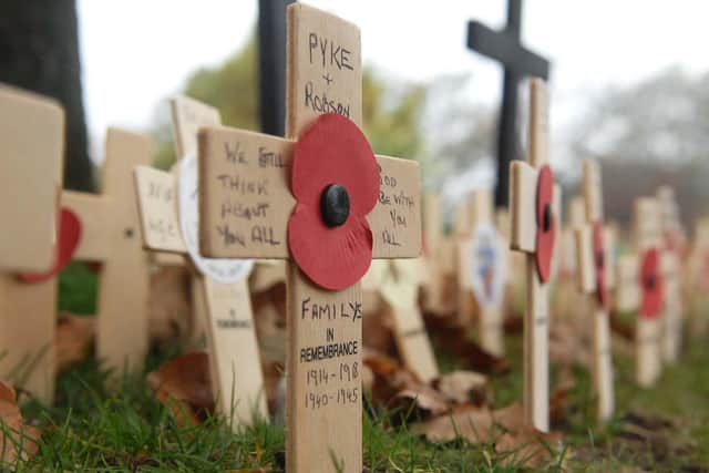 Remembrance crosses and poppies have been left at the Harrogate War Memorial.