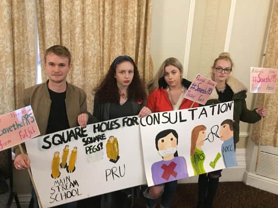 Former students of Harrogate's Grove Academy make their protest.