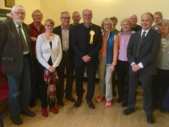 Andrew Murday with Alan Luckraft (returning officer), and members of Skipton and Ripon Liberal Democrats.