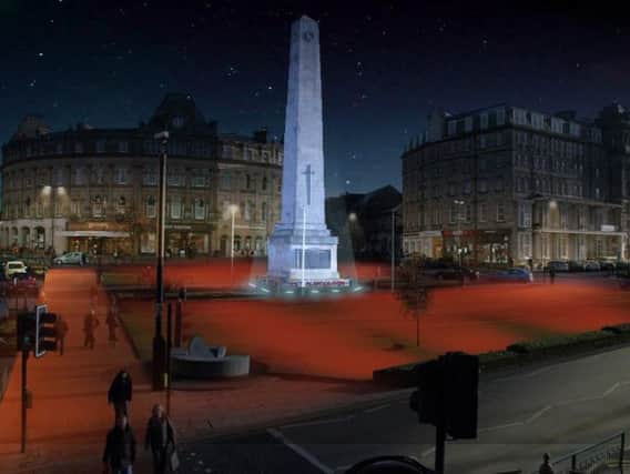 An impression of what a floodlit Harrogate war memorial would look like.