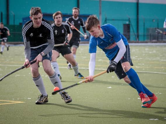 Alfie Weaver set Harrogate HC Mens 1s on their way with two early strikes against Newcastle University. Picture: Caught Light Photography