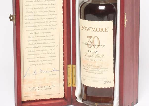One bottle of Bowmore 30th Anniversary Islay Single Malt, distilled 1963, sold for Â£2,800.
