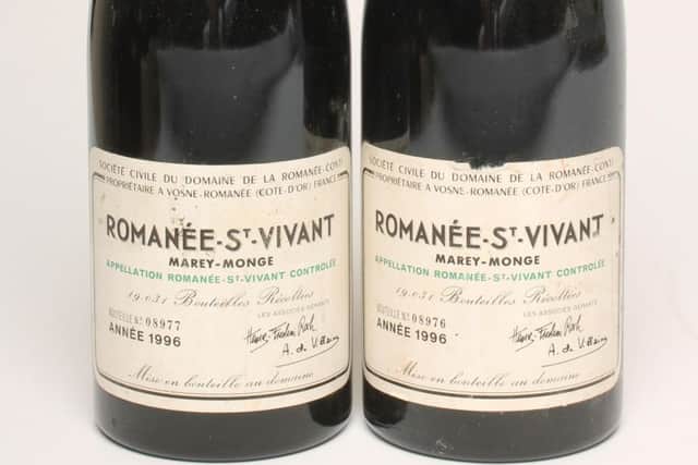 Two bottles 1996 Romanee-St-Vivant Marey-Mouge, sold for Â£2,800.
