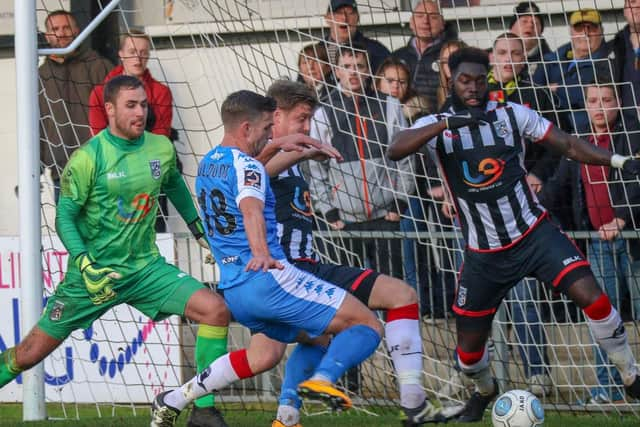 Jack Muldoon is denied on the Maidenhead goal-line.