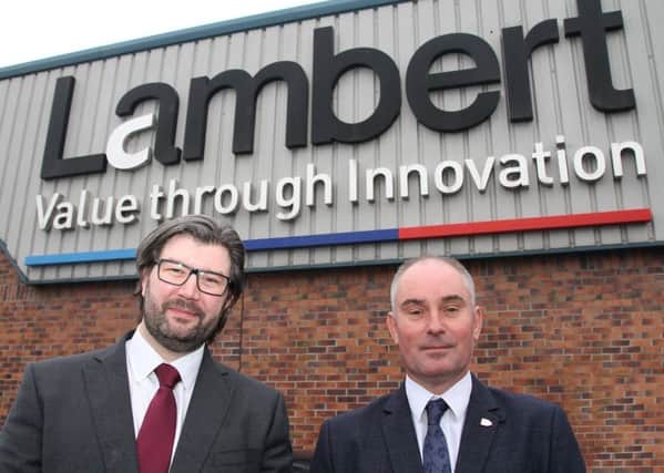 Lambert, the Tadcaster manufacturer of intelligent factory automation systems, has launched its new Vision strategy, which will help it double turnover to Â£50m by 2025. Pictured: Mike Lewis, who has joined the board of directors as head of innovation, and Sean Lynch, who is the company's new associate projects director.
