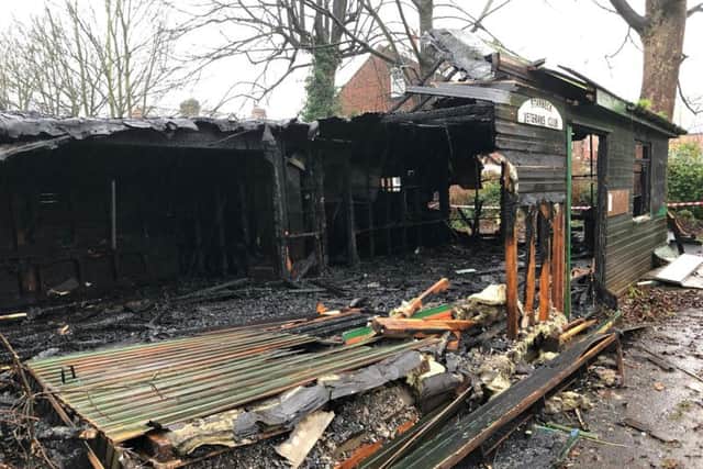 Aftermath - The smouldering remains of Starbeck Bowling Club's veterans club on Spa Lane in Harrogate today. (Picture by Andy Dennis)