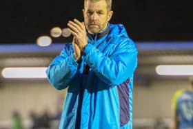 Simon Weaver applauds the travelling support at Solihull on Tuesday evening. Picture: Matt Kirkham