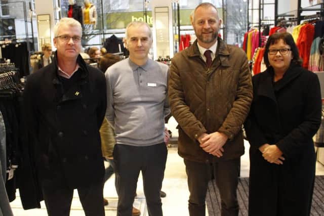 Tim Matthews, property manager for Savills; Jake Earnshaw, Next Harrogate store manager; James White, manager of Victoria Shopping Centre, and Lyn Wardell, deputy centre manager.