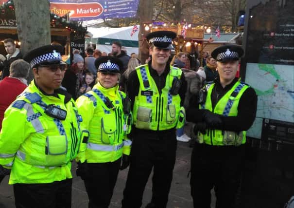 Officers and PCSOs making sure everyone stays safe at Harrogate Christmas market.