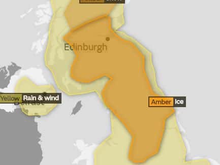 The Met Office warning map shows where the Amber and Yellow warnings have been issued.