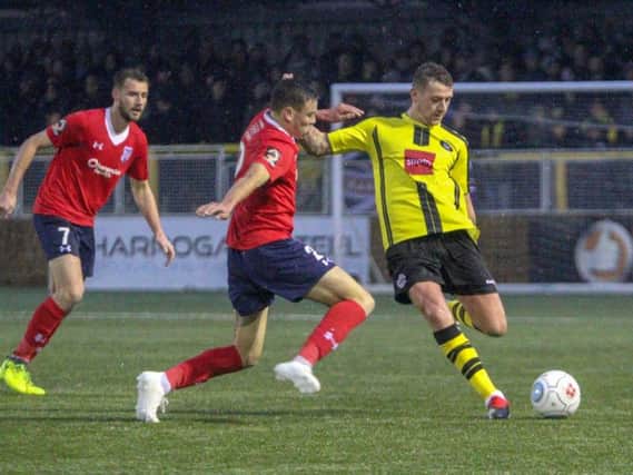 Joe Leesley in action against York City during Saturday's FA Trophy encounter. Picture: Matt Kirkham