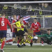 Liam Kitching nets Harrogate Town's second-half winner against York City. Picture: Matt Kirkham