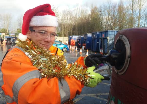 Yorwaste staff member Liam gets festive to spread the recycling message.