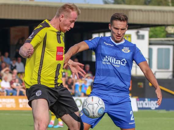Mark Beck in action against Eastleigh in September. The Town striker came off the bench to net a brace in a 4-0 success at the CNG Stadium. Picture: Matt Kirkham