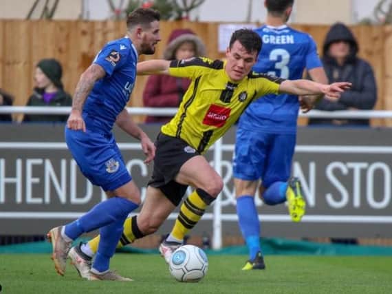 Ryan Fallowfield in action during Harrogate Town's clash with Eastleigh. Picture: Matt Kirkham