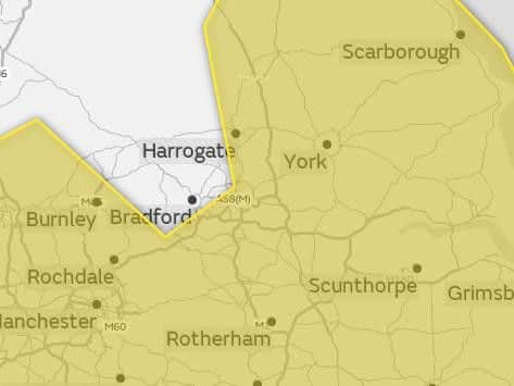The Met Office warning map for freezing fog takes in much of Yorkshire and the Harrogate district.