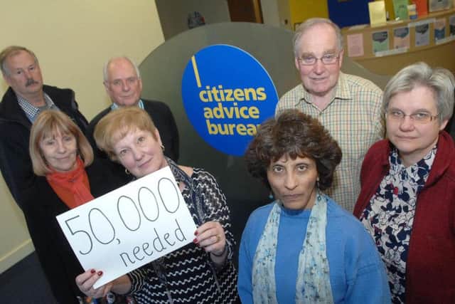 CAB funding cuts Members of The Harrogate and District Citizens Advice Bureau  Andrew Phair, Malcolm Wailes, Sandra Jowett, Pat Shore, Kali Case-Leng, Simon Grenfell and Erica Cadbury (CEO) who are concerned about funding cuts.