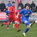 Fatlum Ibrahimi looks to get Harrogate Railway moving forward during Saturday's clash with Bridlington Town. Pictures: Dom Taylor