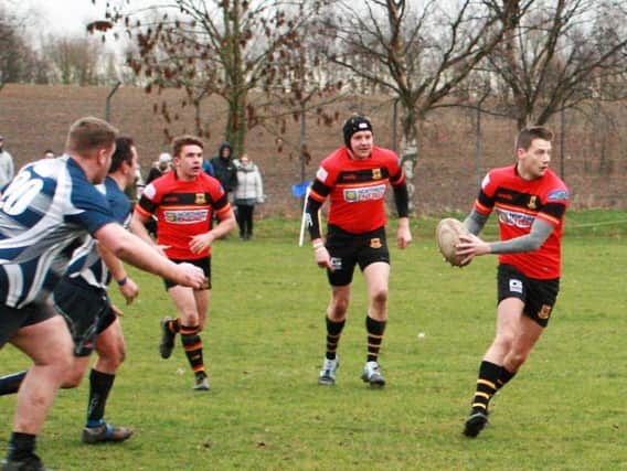 Harrogate Pythons' Liam Kernoghan gets his hands on the ball during Saturday's thrilling victory over Hemsworth.