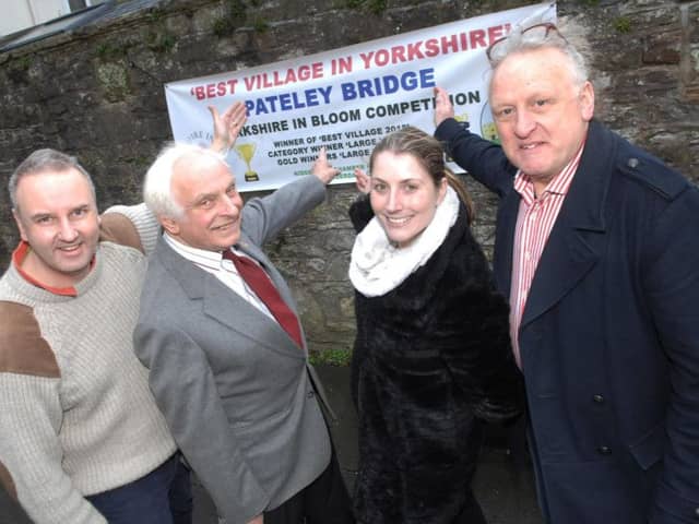 Pateley Bridge Britain in Bloom: Tim Ledbetter, former chair of Pateley Bridge in Bloom Jack Mears, Kirsty Shephard and Keith Tordoff.