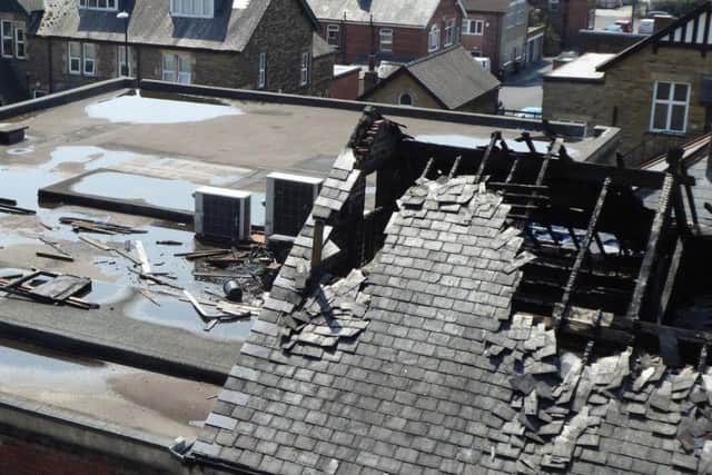A close-up of the damage to the roof of the former McColl's store in Starbeck. (Picture by David Leonard)