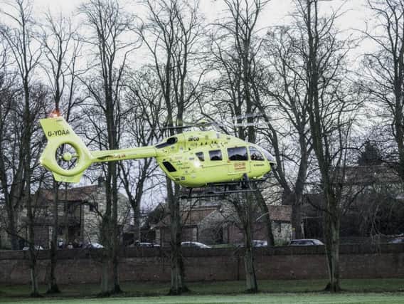 The air ambulance taking off in Ripon this afternoon. Picture by Andy Dobbs.