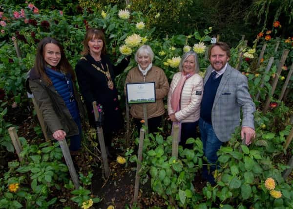Date: 30th October 2017. Picture James Hardisty. Harrogate was one of just seven towns in the UK to be chosen to enter this yearâ¬"s RHS Britain in Bloom elite category of Champion of Champions, with the awards evening held in Llandudno last Friday, 27 October, and Harrogate were awarded a Gold Award on the night. Pictured (left to right) Nicky Cain, (Harrogate Spring Water), Cllr Anne Jones, Mayor of Harrogate Borough, Pam Grant, (President of Harrogate in Bloom), Lynne Mee, (Harrogate in Bloom), and James Cain, OBE, (Harrogate Spring Water).