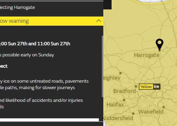 The Met Office has issued a weather warning for the Harrogate area this weekend.