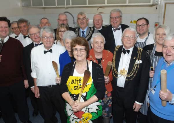 NADV 1901262AM9 W'by Lion's Xmas dinner. Just a few of of the helpers behind the scene who included Alec Shelbrooke MP,  The Lord Mayor of Leeds Graham Latty, The Lady  Mayoress of Leeds  Pat Latty, The Mayor of Wetherby Galon Moss, The Mayoress of Wetherby Sandra Moss, Coun Alan Lamb, Coun Norma Harrington and fellow volunteers.  (1901262AM9)