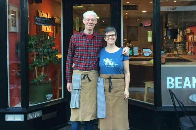 New owners Helen and Phil outside Harrogate's popular Bean & Bud cafe.