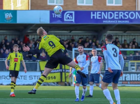 Harrogate Town were beaten 4-2 by Stockport County at the CNG Stadium. Picture: Matt Kirkham