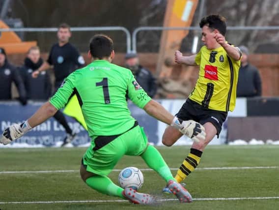 Ryan Fallowfield provided the assist for Harrogate Town's second goal against Stockport County. Picture: Matt Kirkham
