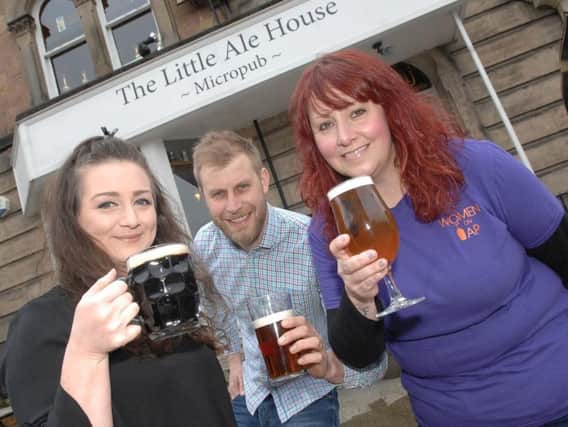 Harrogate Women on Tap festival founder Rachel Auty, right, with Richard and Danni Park, the owners of the festival's first base The Little Ale House in Harrogate. (1804142AM)