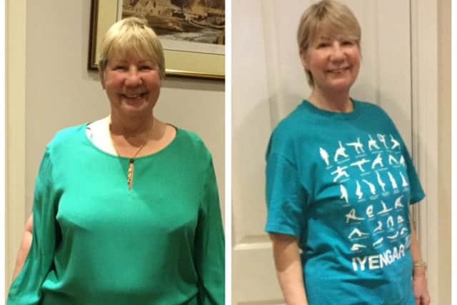 Amazing transformation - Harrogate woman Patricia Sutcliffe pictured, left, before losing five stone and, right, after.