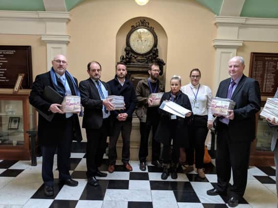 Staff and parents from the PRS handed a petition with 5,000 signatures to Coun Patrick Mulligan, Executive Member for Education at NYCC at the meeting of the Executive in January.