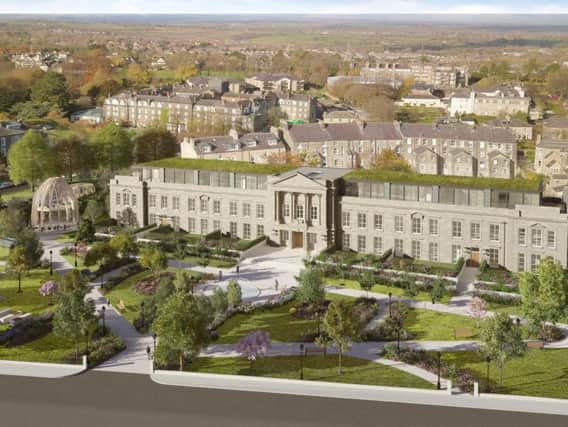 Grand vision - How Harrogate developer Adam Thorpe's Crescent Gardens project may end up, including the redevelopment of the former Harrogate council offices and the gardens in front of it.