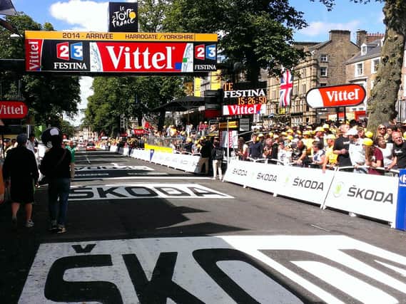 Flashback to 2014 and the finishing line of the Harrogate leg of the Tour de France on Parliament Street/West Park.