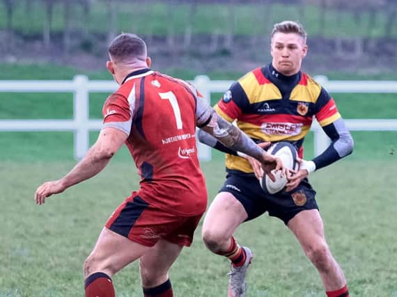 Nathan Wyman produced a man-of-the-match display as Harrogate RUFC won at Kirkby Lonsdale. Picture: Richard Bown