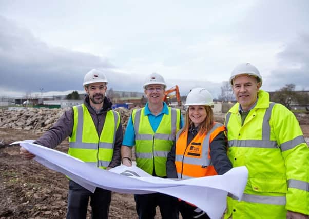 Dr Ian Wellock and Andy Foster of Primary Diets and Jenna Strover and Rob Barker of Potter Space review plans for the new building. (S)