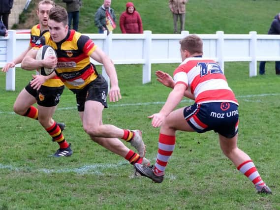 Harry Barnard scored a hat-trick of tries in Harrogate RUFC's win over Vale of Lune. Picture: Richard Bown