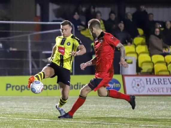 Jack Muldoon's stoppage-time penalty saw Harrogate Town to victory over Bromley. Picture: Matt Kirkham
