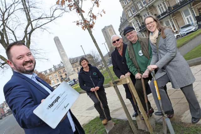 The first of 40 trees every year to be added to Harrogates woodlands by the towns leading bus operator, The Harrogate Bus Company, is planted in West Park, close to the town centre. Pictured are: Alex Hornby, CEO Transdev Blazefield, Carolyn Rothwell, Pinewoods Conservation Group, Terry Knowles, Harrogate Rotary, Keith Wilkinson, Bilton Conservation Group, and Jemima Parker, Zero Carbon Harrogate.